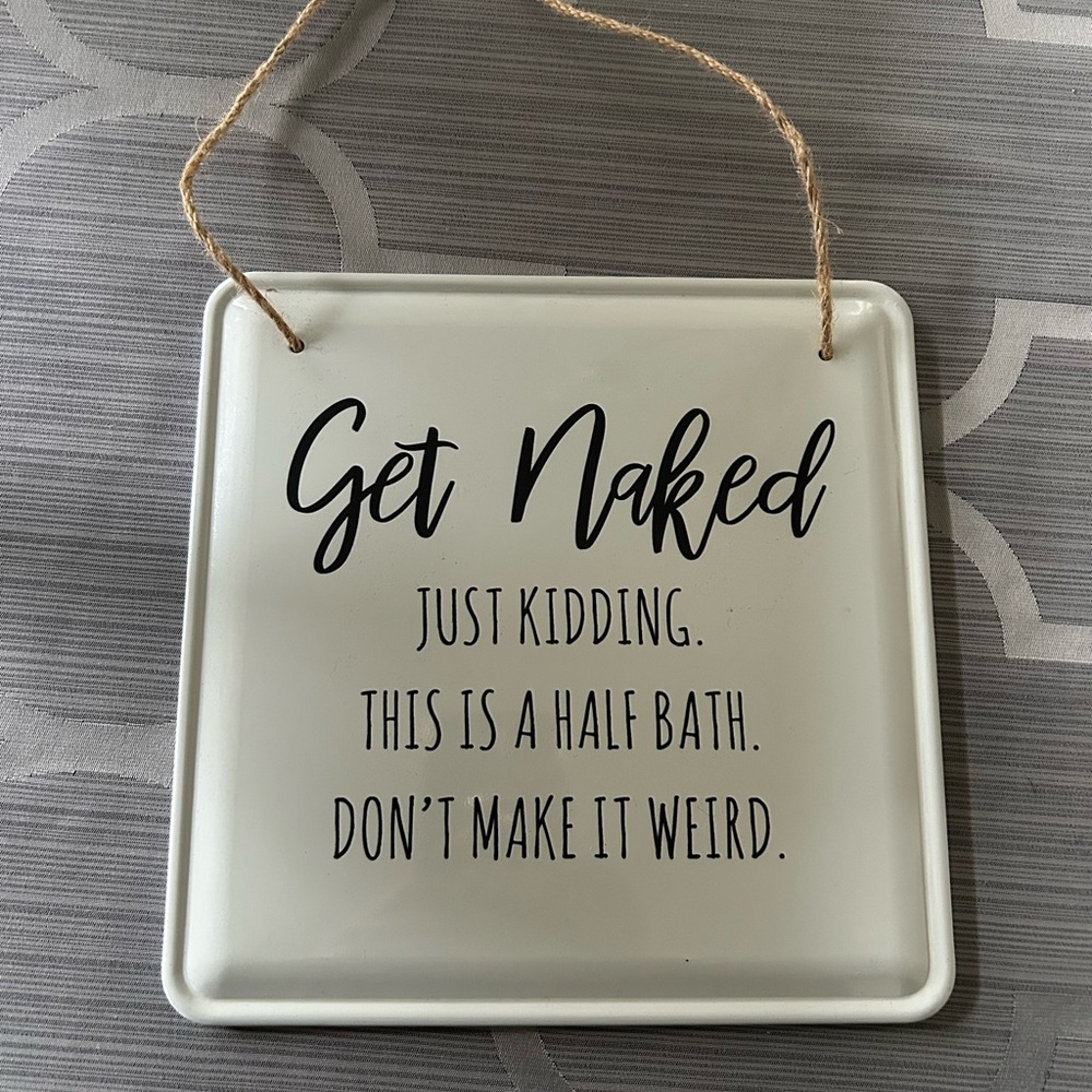 White Decorative Bathroom Sign